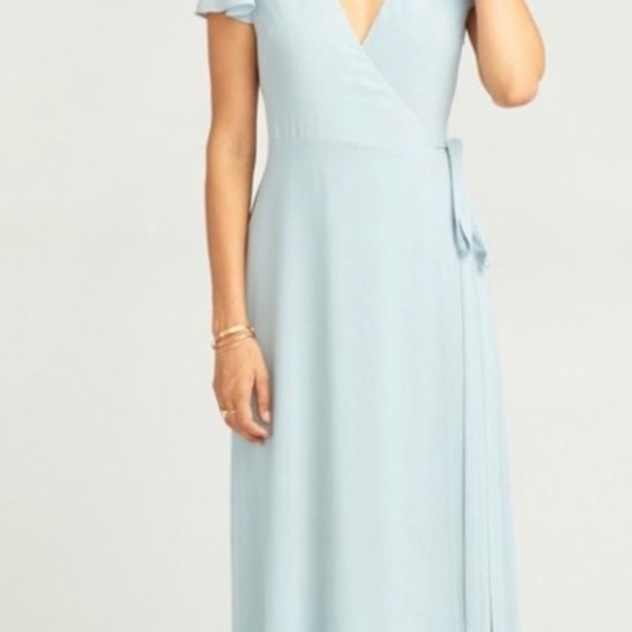 Show Me Your Mumu Noelle Wrap Dress STEEL BLUE CHIFFON, Size X-Small (NWT) - Picture 2 of 4